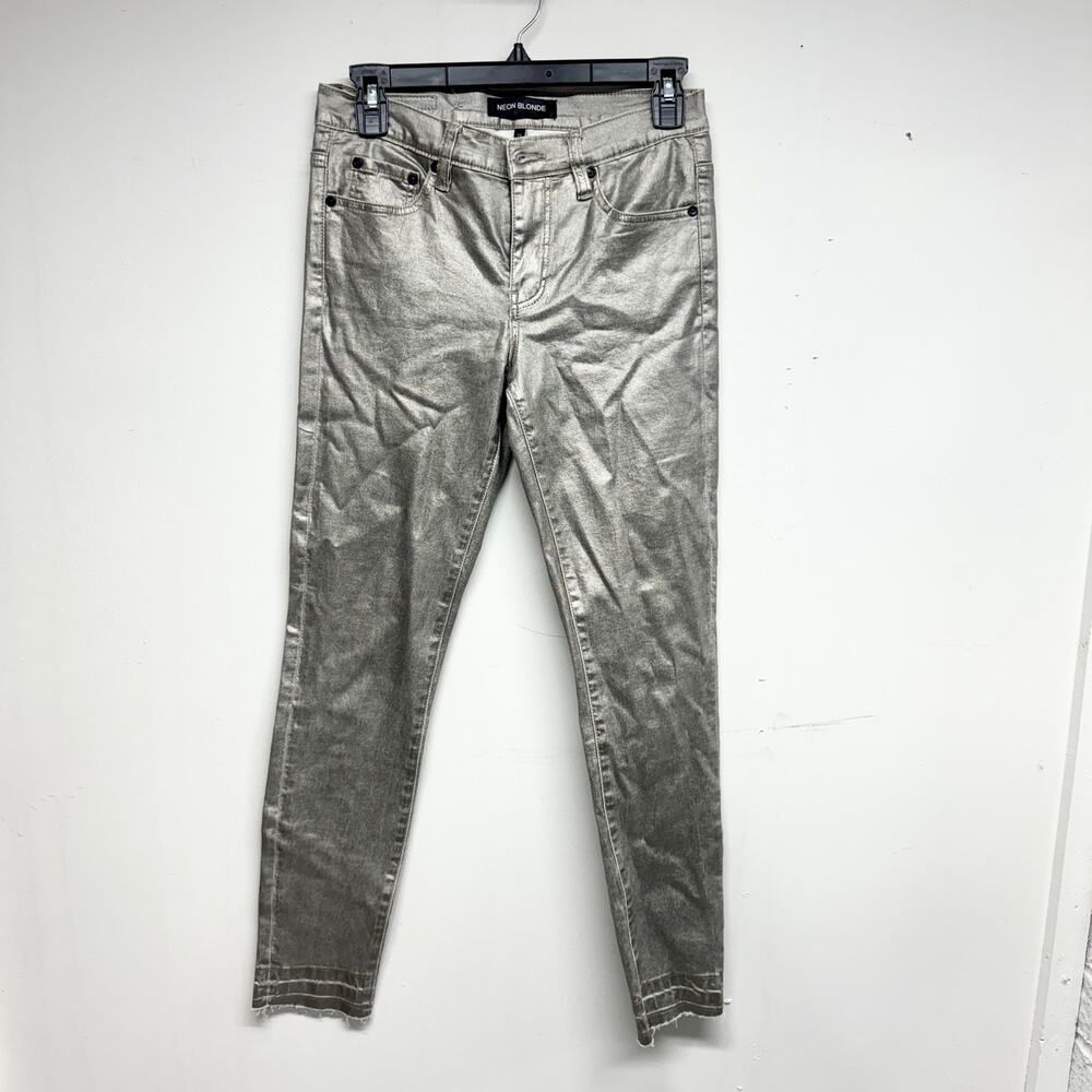 NEON BLONDE Women Chic Silver Slim Straight Stretch Bombshell High Rise Jeans 25